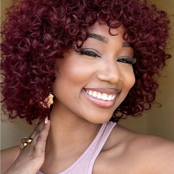 Curly Burgundy Human Hair Wig Hd lace T part wig Luvme wig - Picture 1 of 4